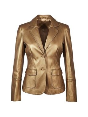 Cabi Womens Bronze Faux Leather Blazer Jacket